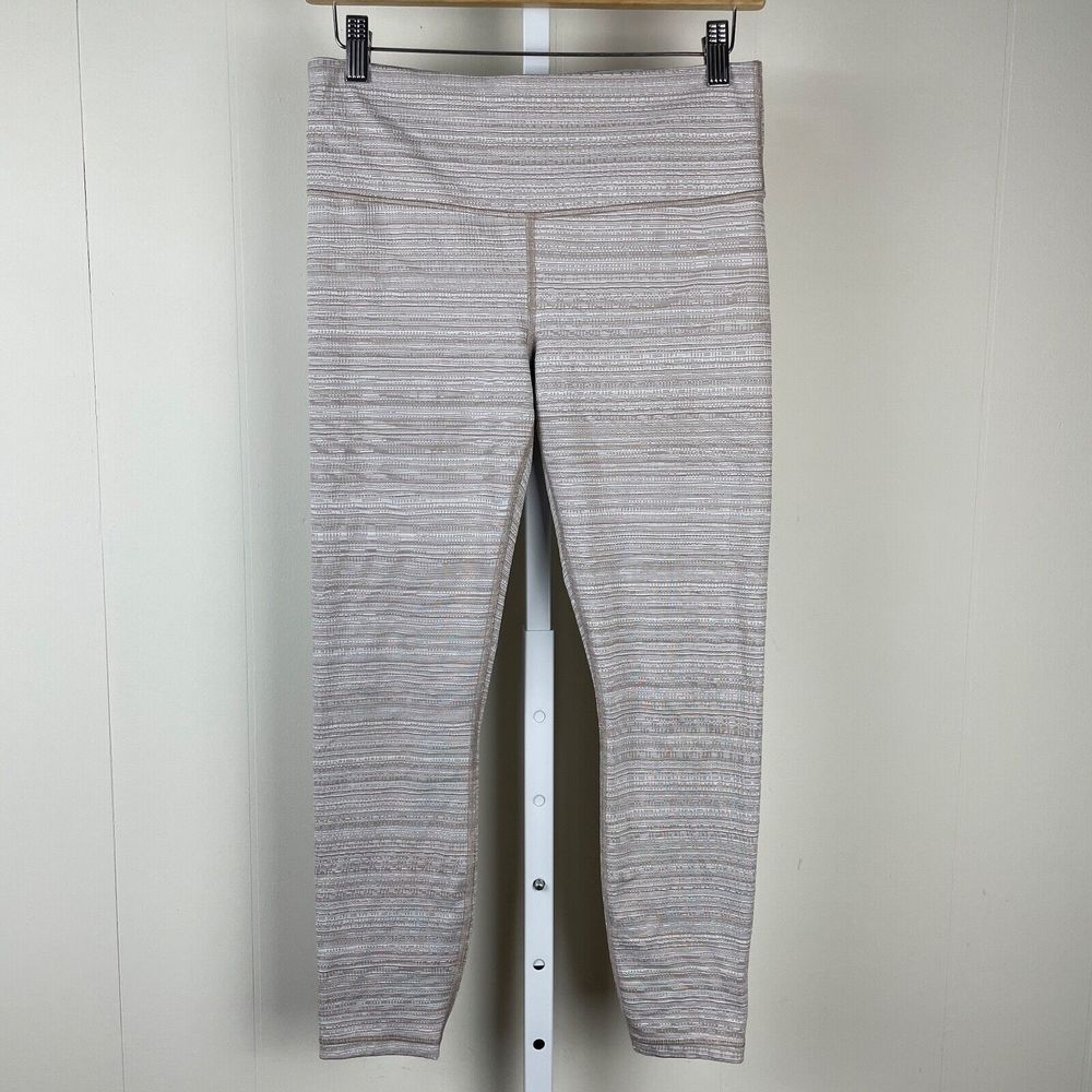 Athleta High Rise Jacquard Chaturanga 7/8 Tight Leggings Beige Womens Medium